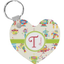 Rocking Robots Heart Plastic Keychain w/ Name and Initial