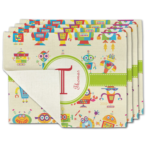 Custom Rocking Robots Single-Sided Linen Placemat - Set of 4 w/ Name and Initial