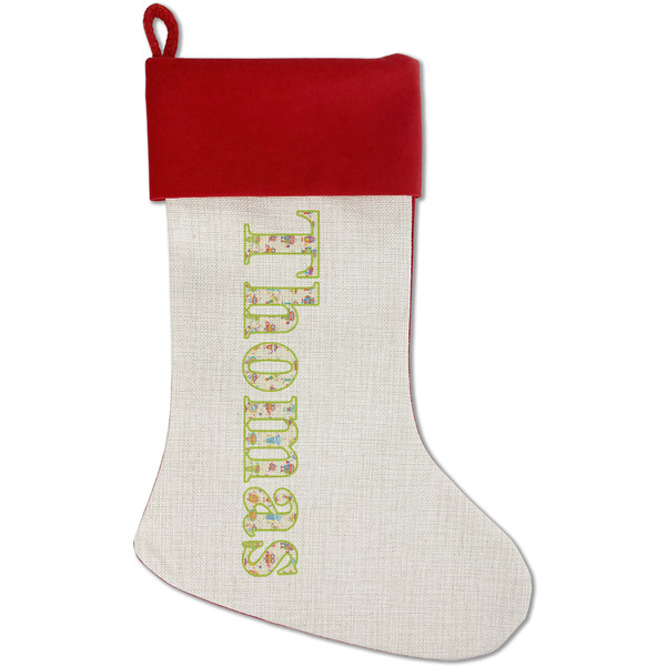 Custom Rocking Robots Red Linen Stocking (Personalized)