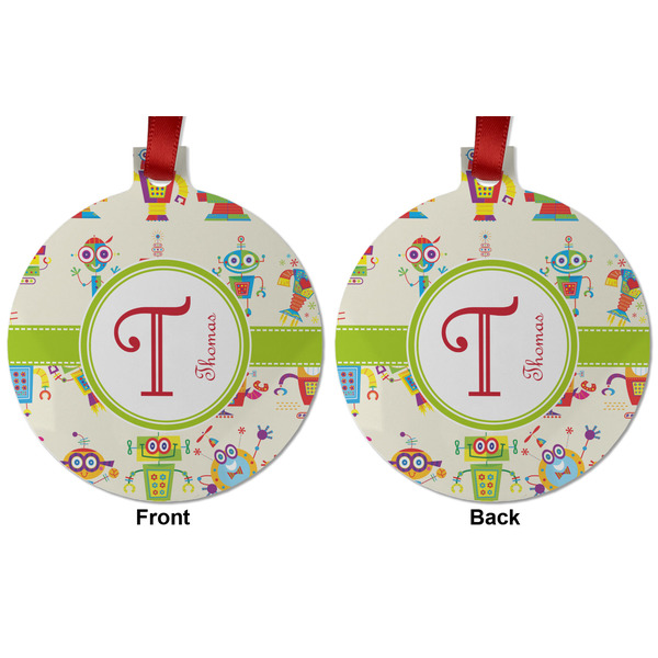 Rocking Robots Metal Ball Ornament - Front and Back