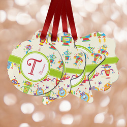 Rocking Robots Metal Ornaments - Double Sided w/ Name and Initial