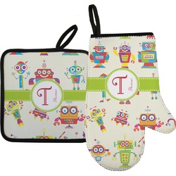 Rocking Robots Right Oven Mitt & Pot Holder Set w/ Name and Initial