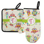 Rocking Robots Left Oven Mitt & Pot Holder Set w/ Name and Initial