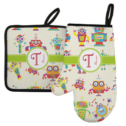 Rocking Robots Left Oven Mitt & Pot Holder Set w/ Name and Initial