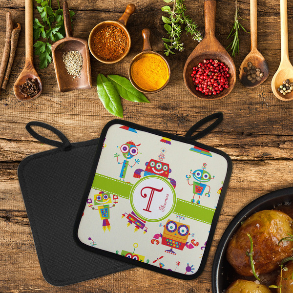 Rocking Robots Neoprene Pot Holder - Set of 2  LIFESTYLE (Flatlay)