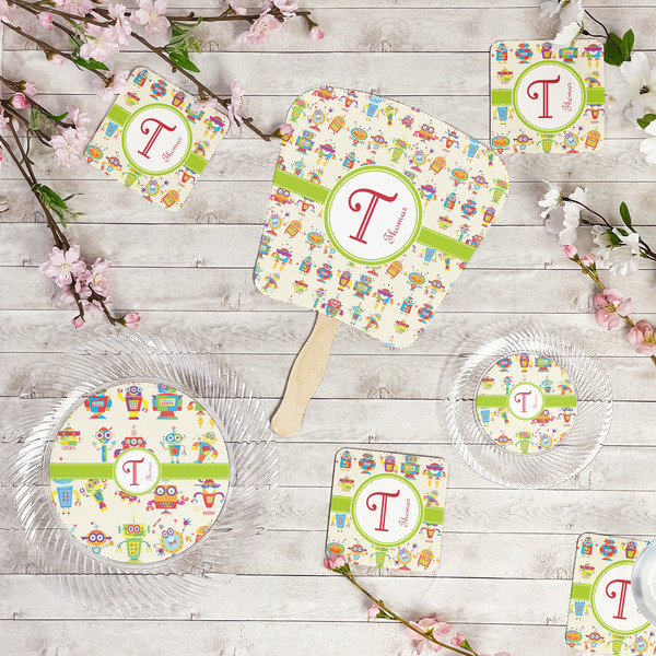 Rocking Robots Party Supplies Combination Image - All items - Plates, Coasters, Fans