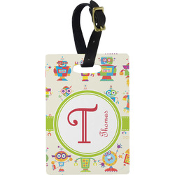 Rocking Robots Plastic Luggage Tag - Rectangular w/ Name and Initial