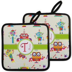 Rocking Robots Pot Holders - Set of 2 w/ Name and Initial