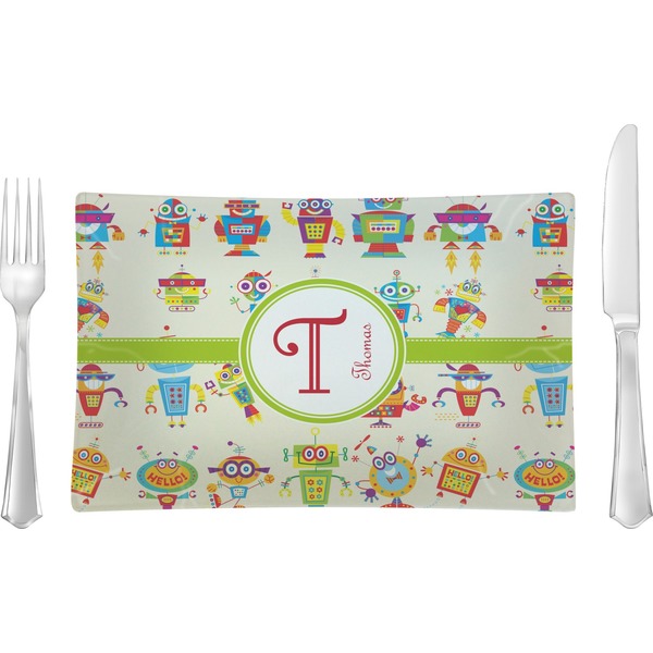Custom Rocking Robots Rectangular Glass Lunch / Dinner Plate - Single or Set (Personalized)