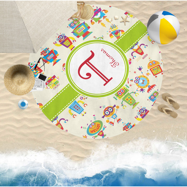 Rocking Robots Round Beach Towel Lifestyle