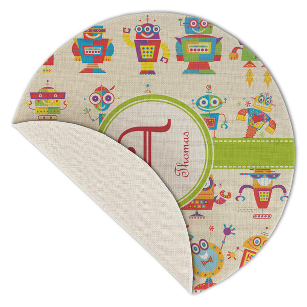 Rocking Robots Round Linen Placemats - Front (folded corner single sided)