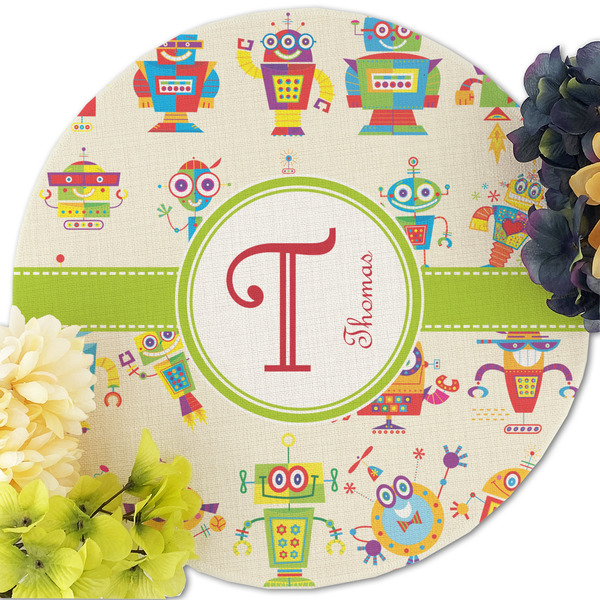 Rocking Robots Round Linen Placemats - Front (w flowers)