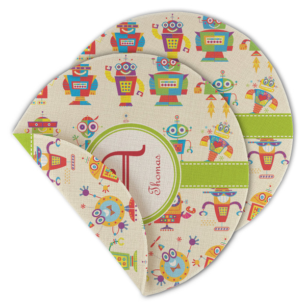Custom Rocking Robots Round Linen Placemat - Double Sided (Personalized)