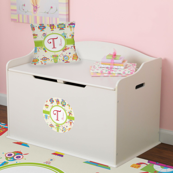 Rocking Robots Round Wall Decal on Toy Chest