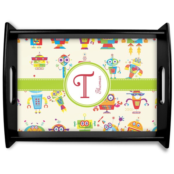 Custom Rocking Robots Black Wooden Tray - Large (Personalized)