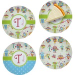 Rocking Robots Set of 4 Glass Appetizer / Dessert Plate 8" (Personalized)