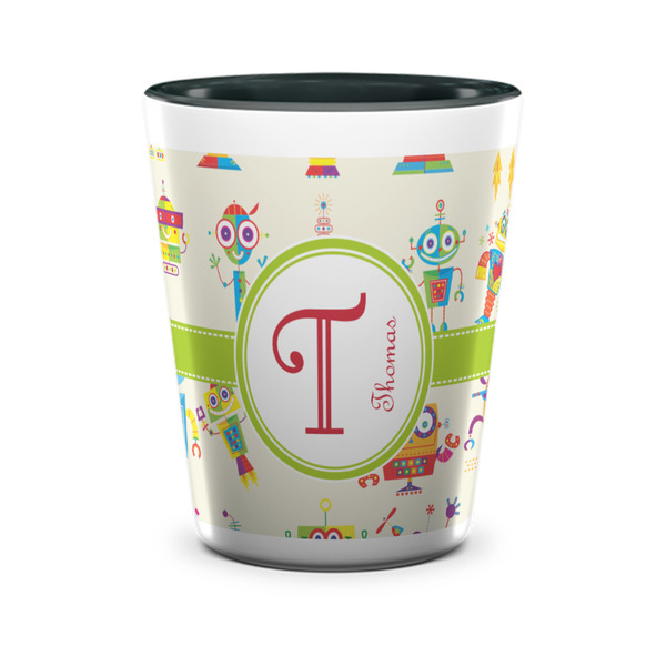 Custom Rocking Robots Ceramic Shot Glass - 1.5 oz - Two Tone - Set of 4 (Personalized)