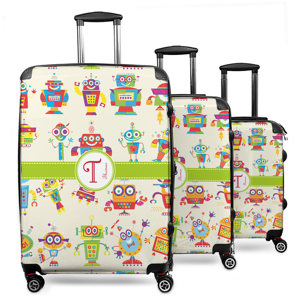 Custom Rocking Robots 3 Piece Luggage Set - 20" Carry On, 24" Medium Checked, 28" Large Checked (Personalized)