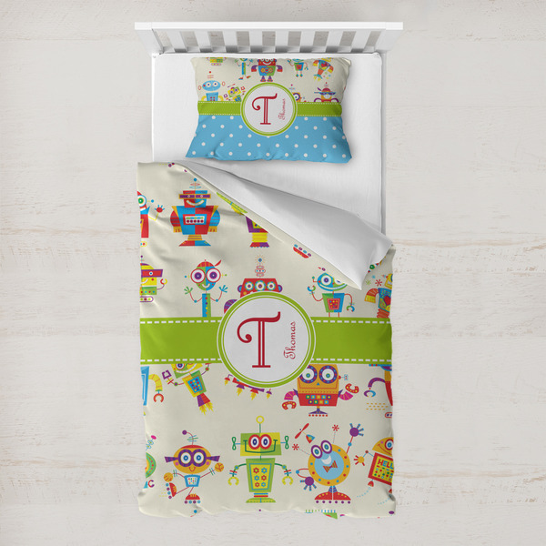 Custom Rocking Robots Toddler Bedding Set - With Pillowcase (Personalized)