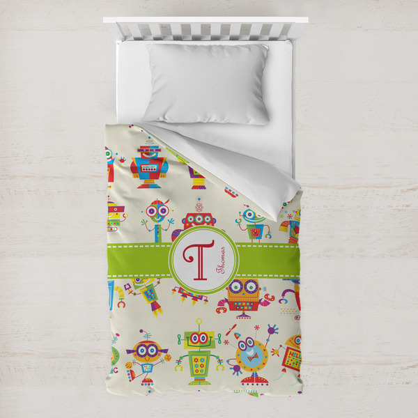 Custom Rocking Robots Toddler Duvet Cover w/ Name and Initial
