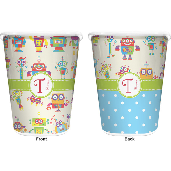 Rocking Robots Trash Can White - Front and Back - Apvl