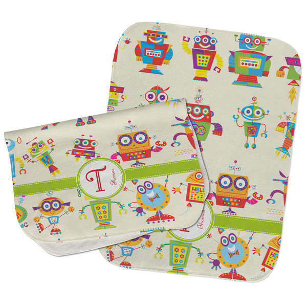 Custom Rocking Robots Burp Cloths - Fleece - Set of 2 w/ Name and Initial