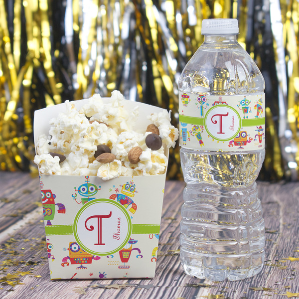 Rocking Robots Water Bottle Label - w/ Favor Box