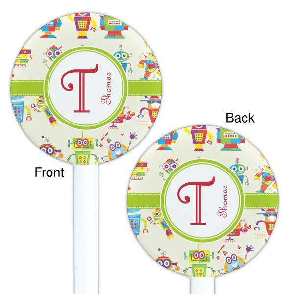 Rocking Robots White Plastic 5.5" Stir Stick - Double Sided - Round - Front & Back