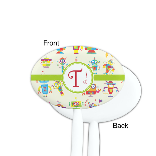 Rocking Robots White Plastic 7" Stir Stick - Single Sided - Oval - Front & Back