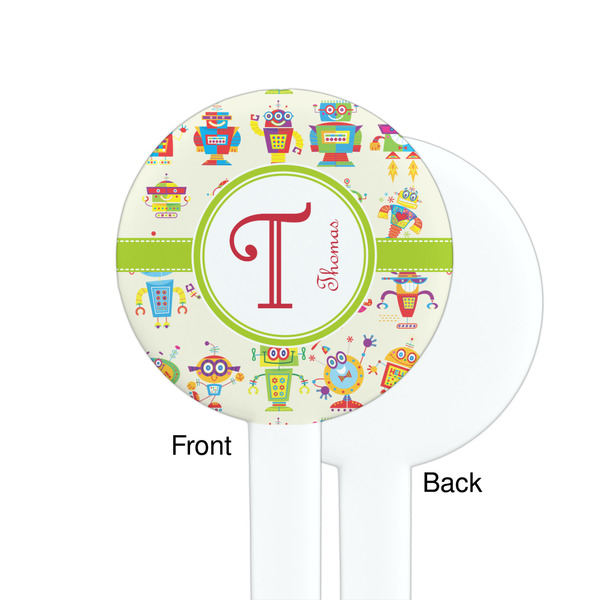 Rocking Robots White Plastic 7" Stir Stick - Single Sided - Round - Front & Back