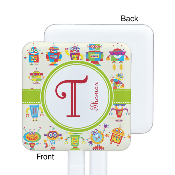 Rocking Robots White Plastic Stir Stick - Single Sided - Square - Approval