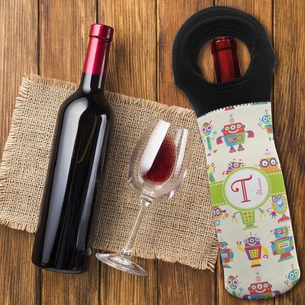 Rocking Robots Wine Tote Bag - FLATLAY