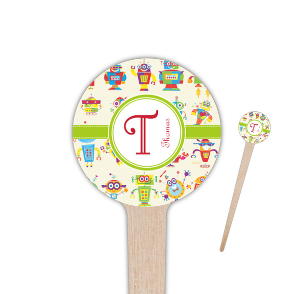 Custom Rocking Robots 4" Round Wooden Food Picks - Double Sided (Personalized)