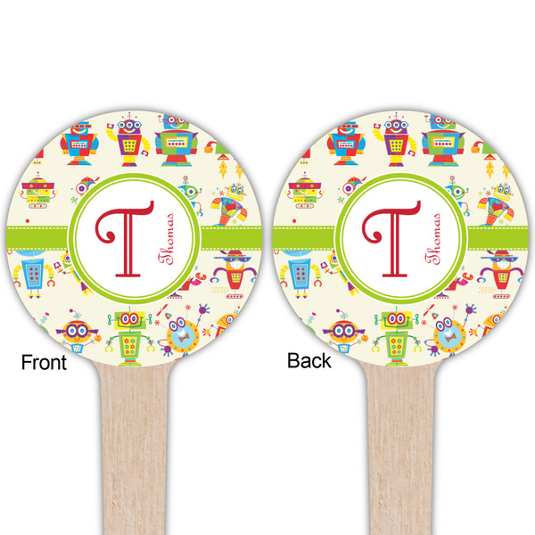 Rocking Robots Wooden 4" Food Pick - Round - Double Sided - Front & Back