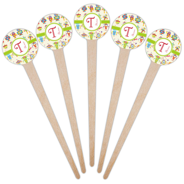 Rocking Robots Wooden 4" Food Pick - Round - Fan View