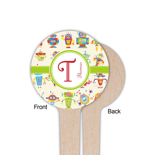 Rocking Robots Wooden 4" Food Pick - Round - Single Sided - Front & Back