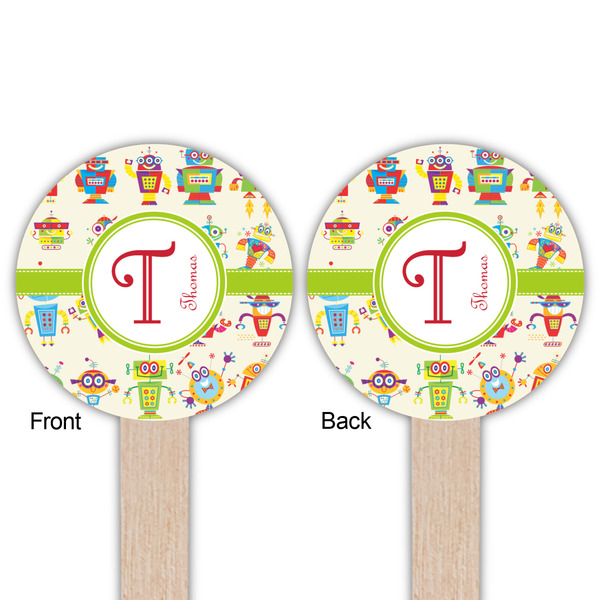 Rocking Robots Wooden 6" Food Pick - Round - Double Sided - Front & Back