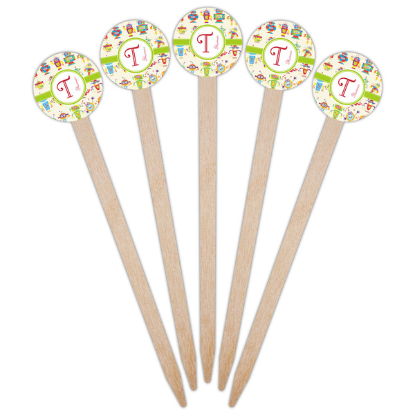 Rocking Robots Wooden 6" Food Pick - Round - Fan View