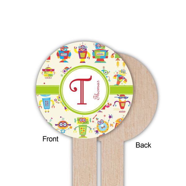 Rocking Robots Wooden 6" Food Pick - Round - Single Sided - Front & Back