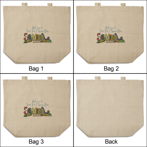 Welcome to School 3 Reusable Cotton Grocery Bags - Front & Back View