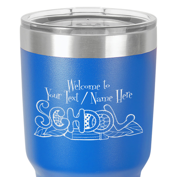 Welcome to School 30 oz Stainless Steel Ringneck Tumbler - Blue - Close Up