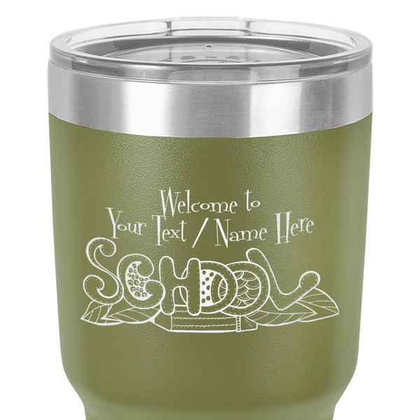 Welcome to School 30 oz Stainless Steel Ringneck Tumbler - Olive - Close Up