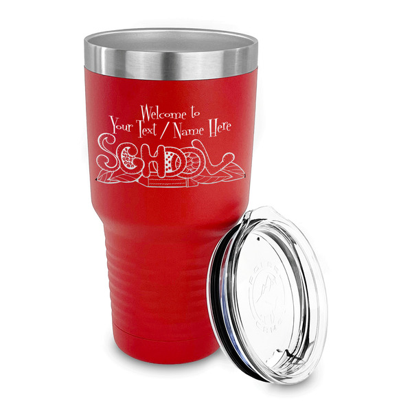 Welcome to School 30 oz Stainless Steel Ringneck Tumblers - Red - LID OFF