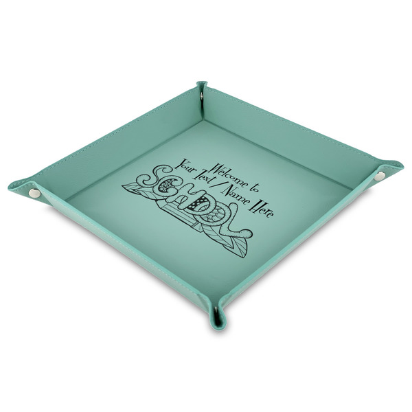 Custom Welcome to School 9" x 9" Teal Faux Leather Valet Tray (Personalized)