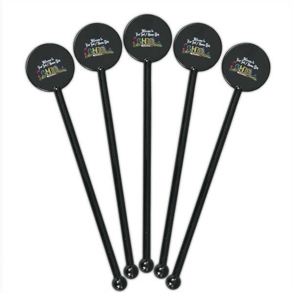 Welcome to School Black Plastic 5.5" Stir Stick - Round - Fan View