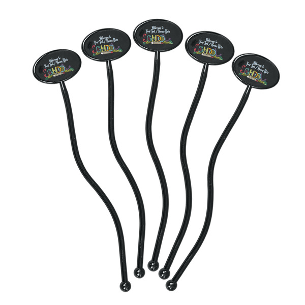 Welcome to School Black Plastic 7" Stir Stick - Oval - Fan