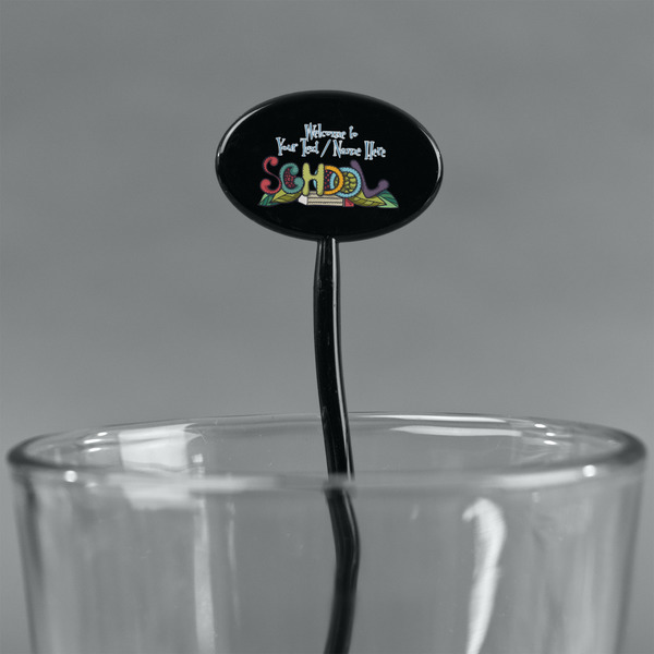 Welcome to School Black Plastic 7" Stir Stick - Oval - Main
