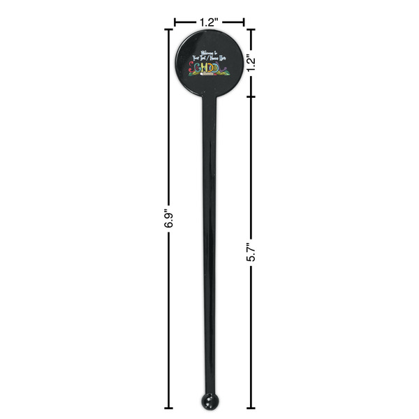Welcome to School Black Plastic 7" Stir Stick - Round - Dimensions