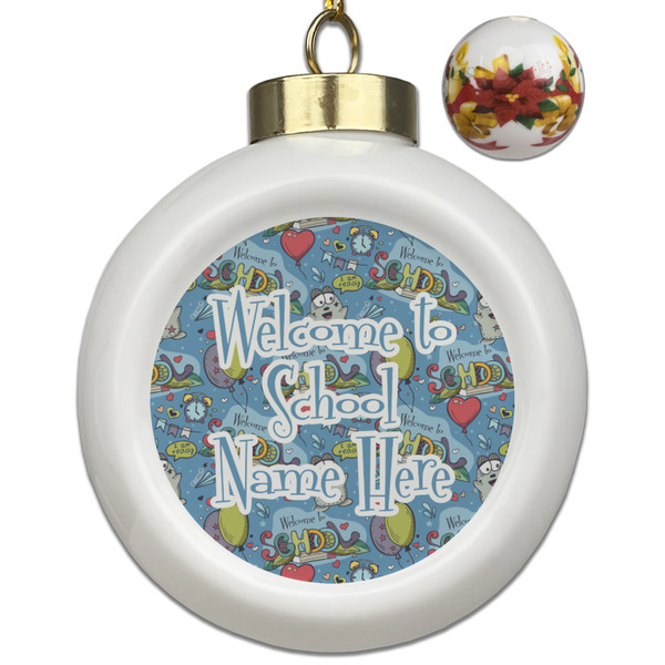 Custom Welcome to School Ceramic Ball Ornaments - Poinsettia Garland (Personalized)
