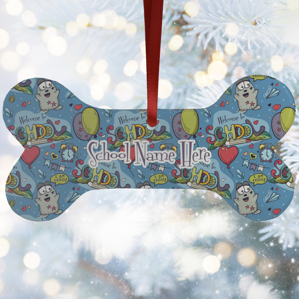 Custom Welcome to School Ceramic Dog Ornament w/ Name or Text